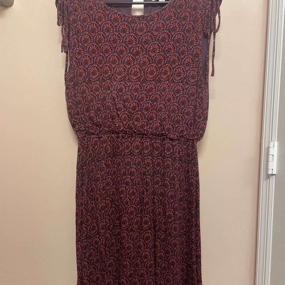 LOFT Purple and Pink Patterned Midi Dress